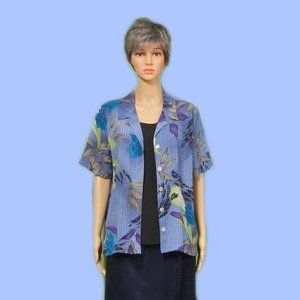 Vintage CABRAIS COLLECTION Layered Look Button Down Floral Blue SS Blouse